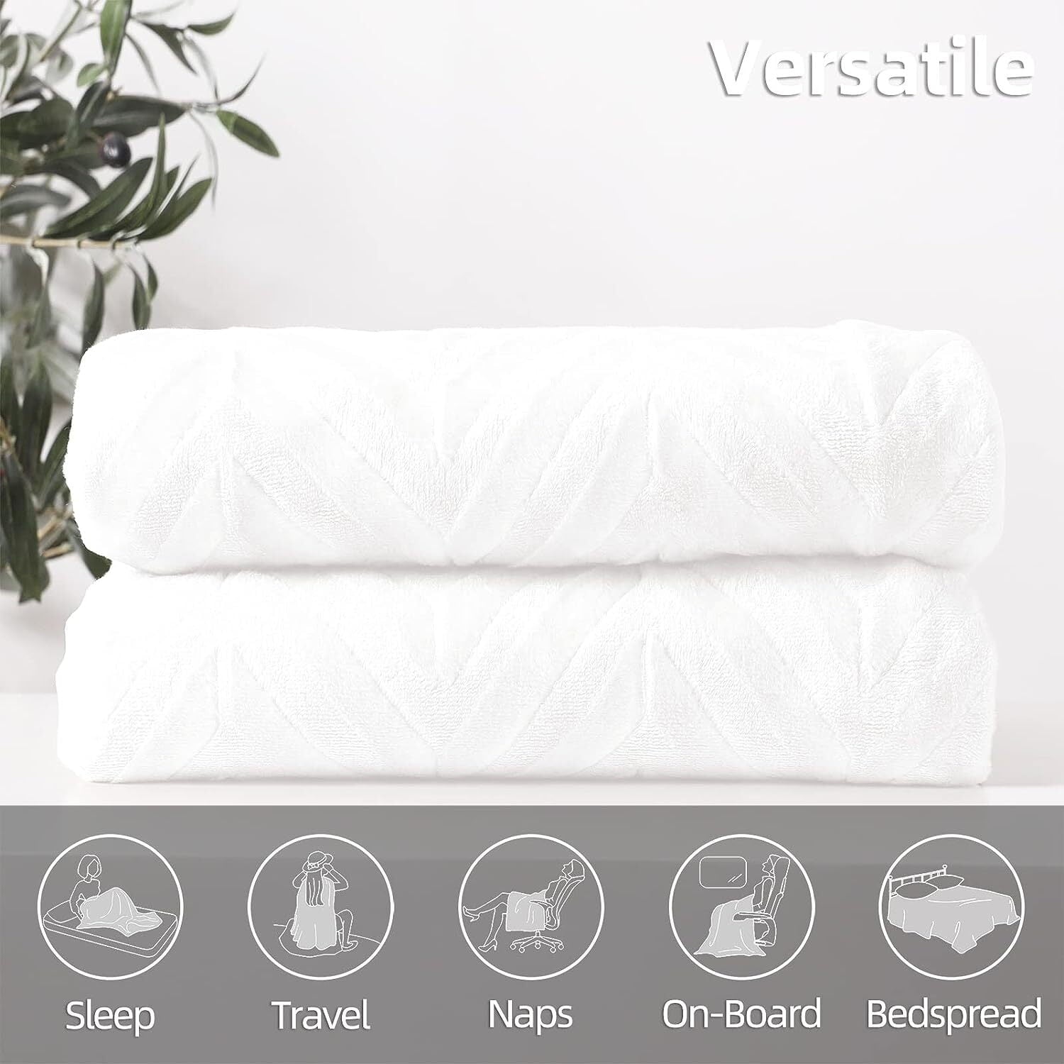 Whale Flotilla Fleece Throw Blanket for Couch, Soft Fluffy Sofa Bed Blanket with Chevron Pattern for All Season, Warm and Lightweight, 50x60 Inch, White