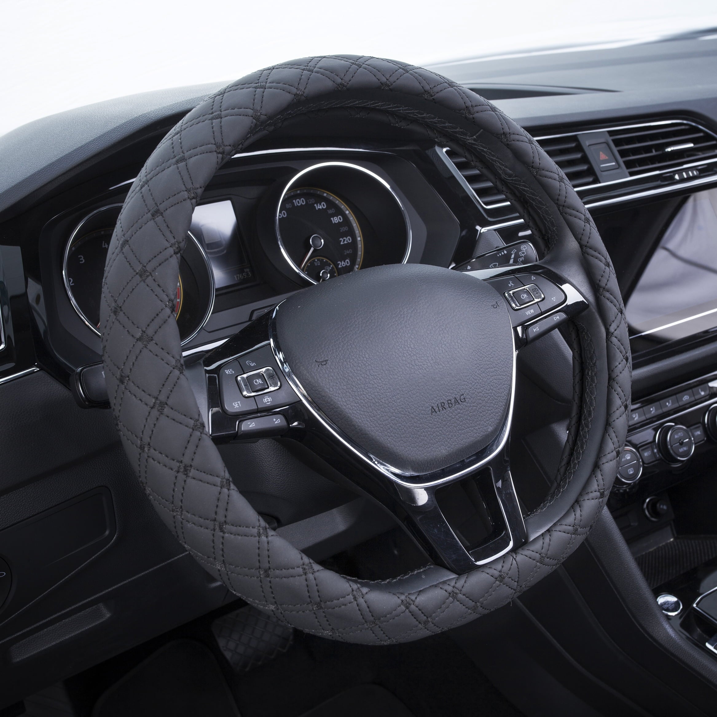 Auto Drive 1PC Car Steering Wheel Cover Diamond Quilt Black - Universal Fit