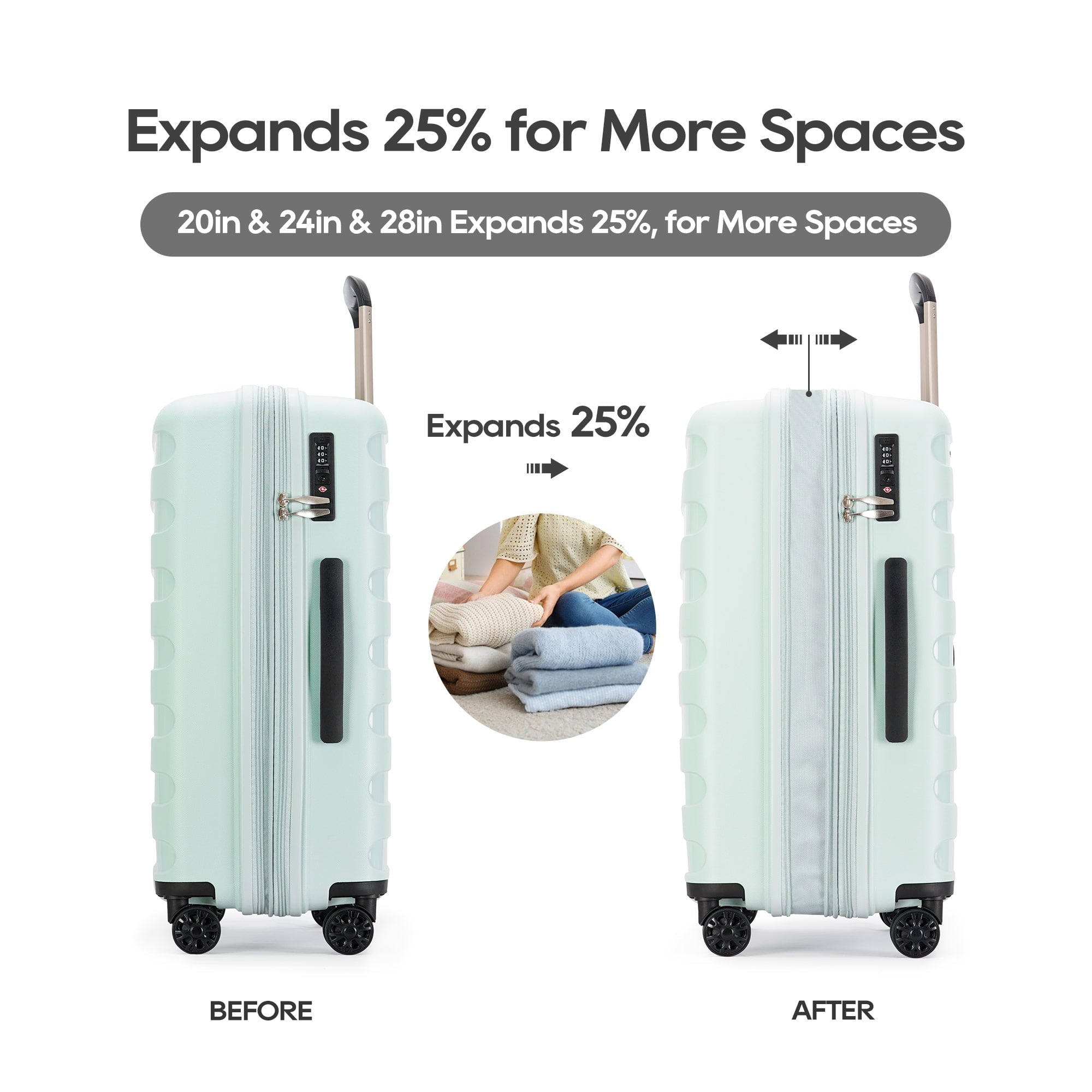 Ginza Travel 3 Piece Hardside Expandable Luggage Sets,PP Hard Luggage with Spinner Wheels,Azure Water