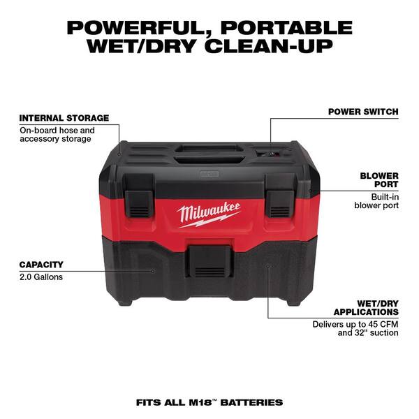 M18 18V Lithium-Ion Cordless Combo Tool Kit (6-Tool) w/ Wet/Dry Vacuum and 3/8 in. Impact Wrench