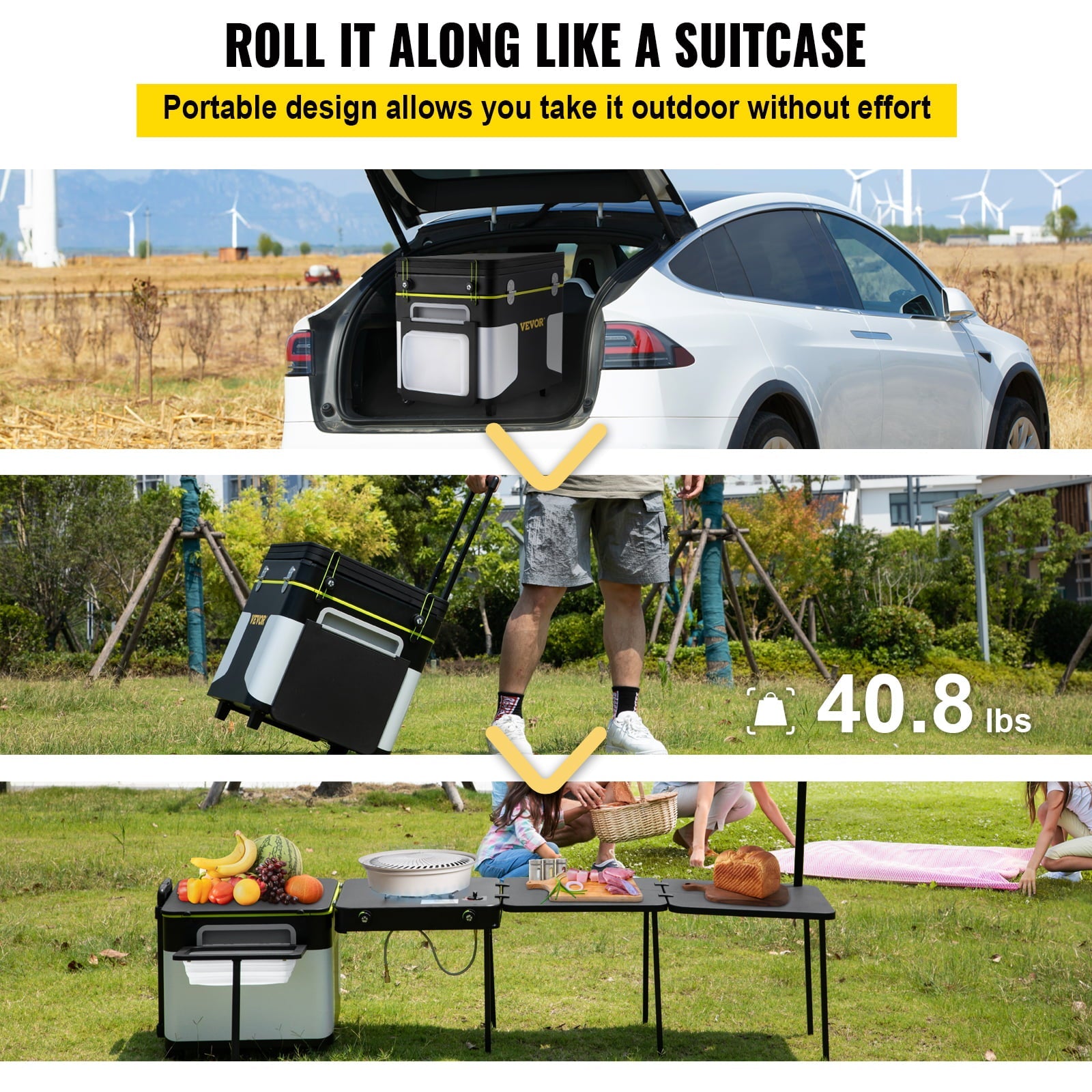 Outdoor Mobile Kitchen, Portable Multifunctional Camping Kitchen station, All in One Integrated Folding Cooking Box with Windproof Stove, Folding Tables Storage Organizer for Beach BBQ Picnic