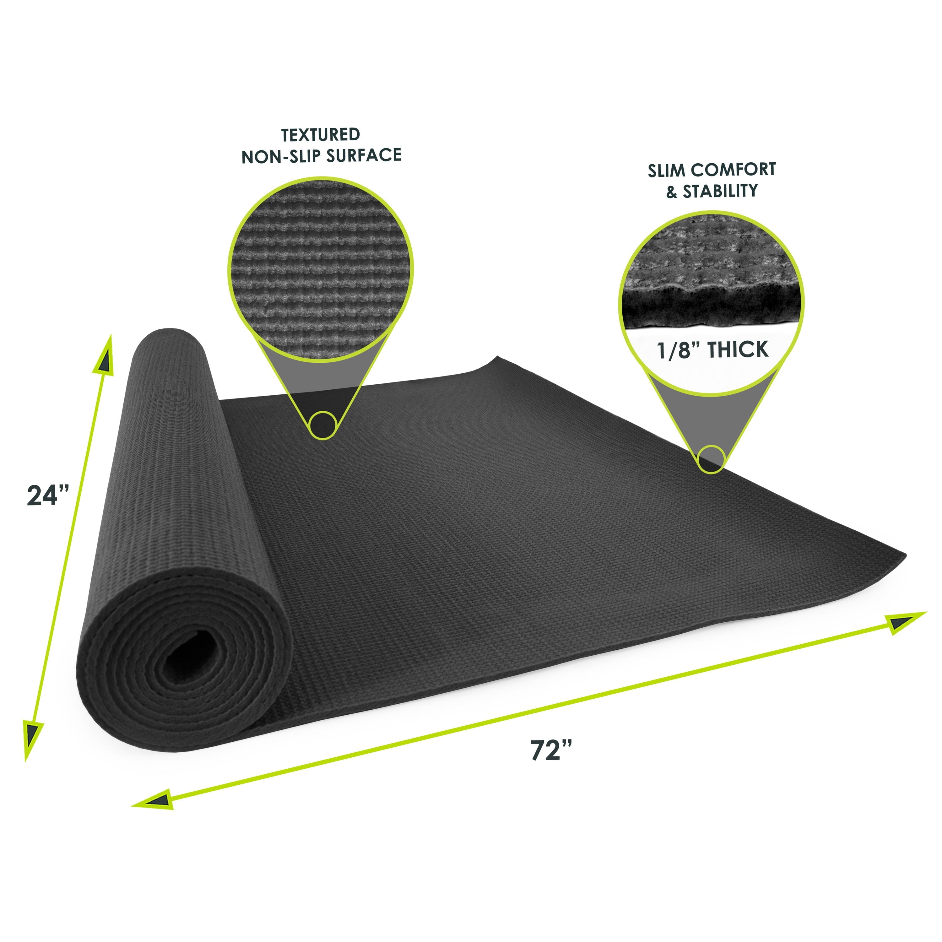 ProsourceFit Classic Yoga Mat 1/8-in, Black