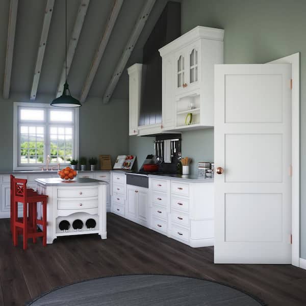 30 in. x 80 in. x 1-3/8 in. Shaker White Primed 3-Panel Equal Solid Core Wood Interior Door Slab