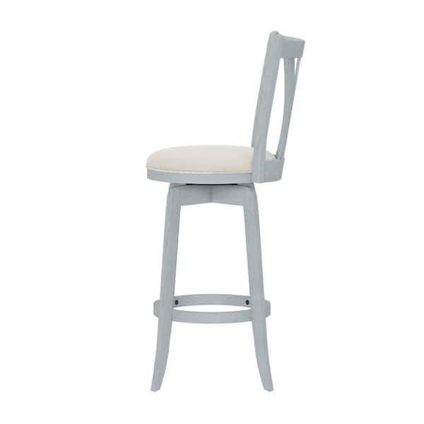 Larson 30.25in. Blue Wire Brush Full Back Wood Bar Stool with Fabric Seat 1 Included