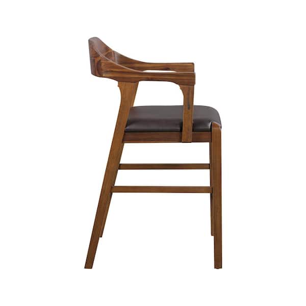 Rasmus Stationary 37.4 in. Product Height Brown/Chestnut Wire-Brush Finish Rubberwood Counter Stool w/Arms