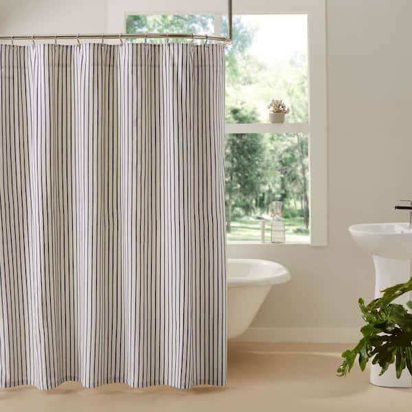Kaila 72 in Navy Creme Ticking Stripe Shower Curtain