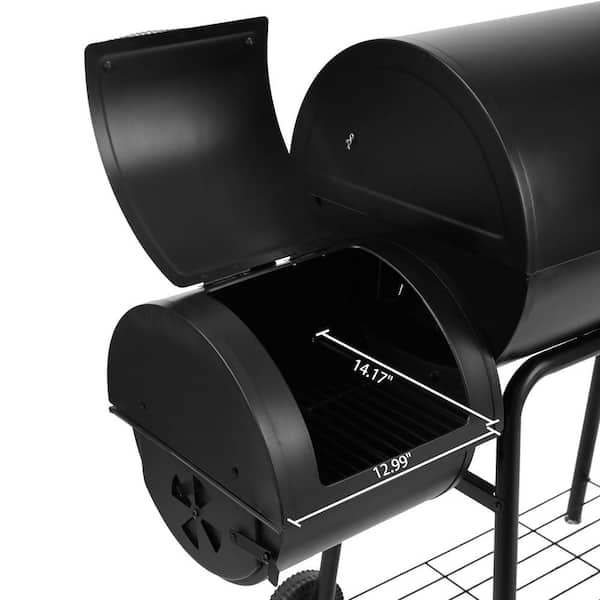 30 in. Smoker Black Barrel Charcoal Grill with Offset Smoker with Cover For Outdoor, Backyard Cooking