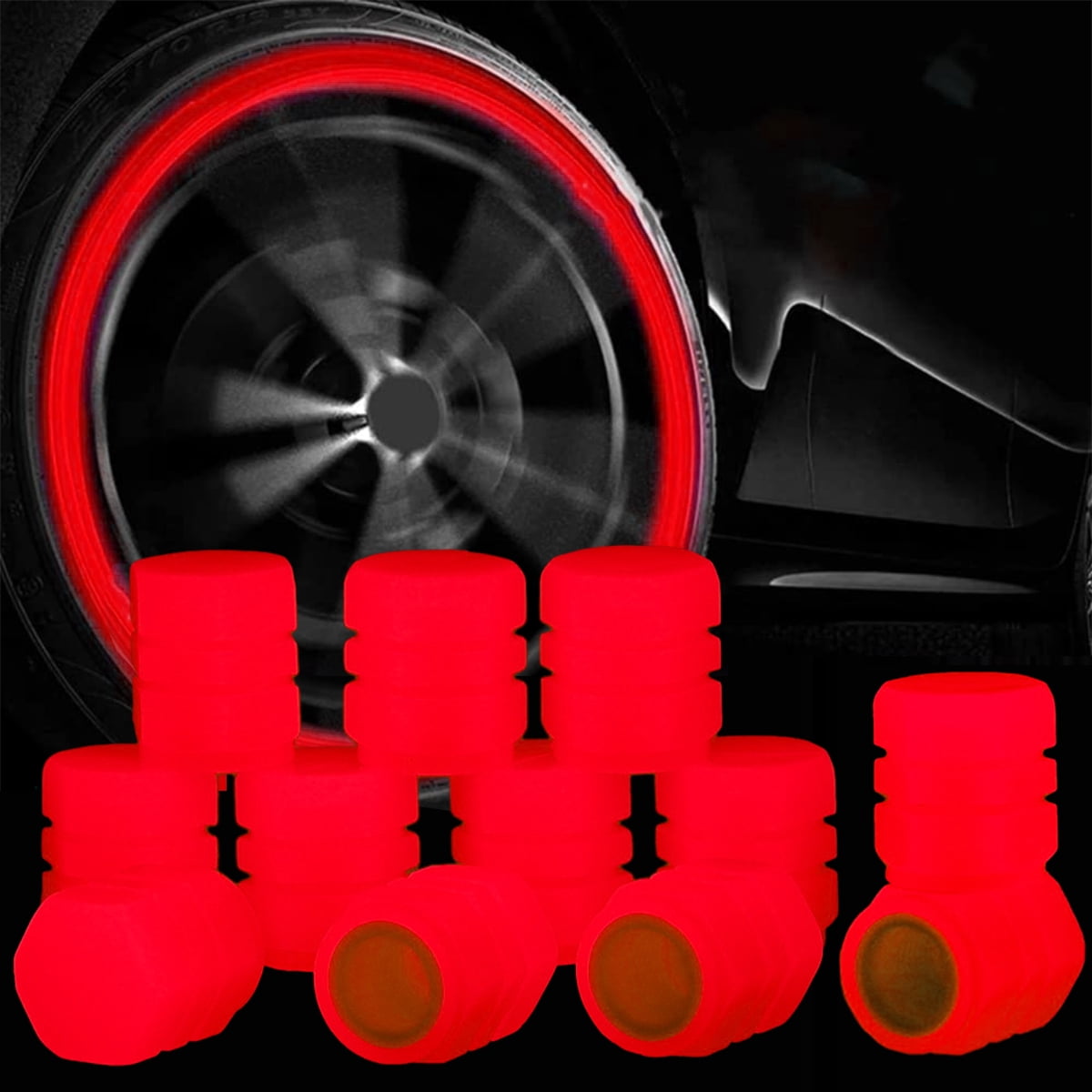 Glowing Tire Valve Stem Caps - Universal Tyre Valve Stem Caps with Light in Dark, Leakproof Seal (12pcs)