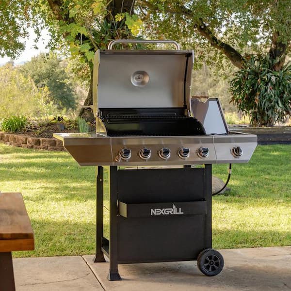 5-Burner Propane Gas Grill in Stainless Steel with Side Burner and Condiment Rack
