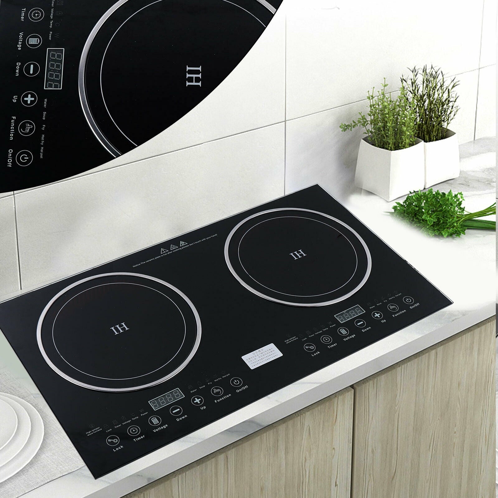 110V Electric Countertop/Built in Induction Ceramic Cooker Cooktop 2Burner 2600W