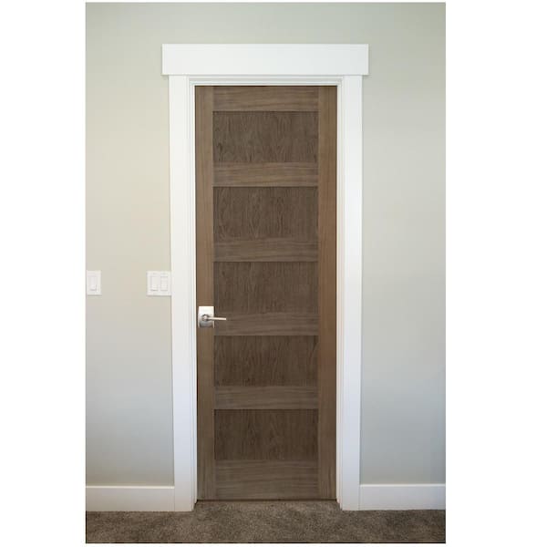 28 in. x 80 in. Shaker Walnut 5 Panel Solid Core Wood Interior Door Slab