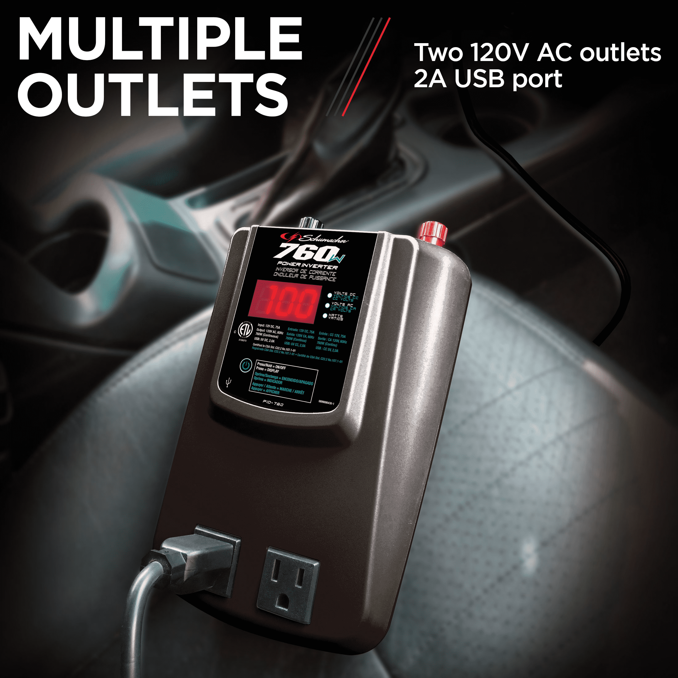 Schumacher 760 Continuous Watt DC-to-AC Power Inverter with AC and USB Outlets