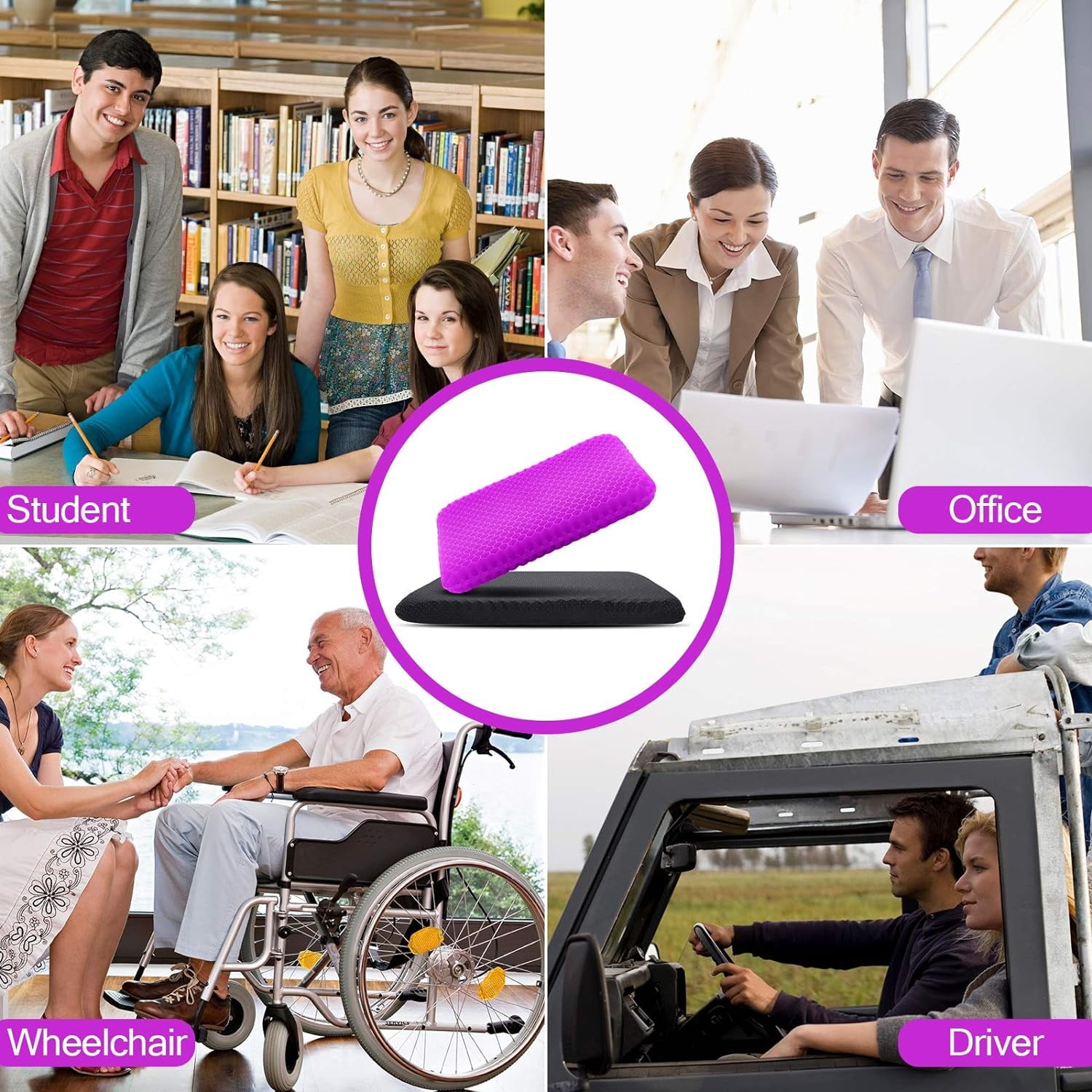 Gel Seat Cushion Pillow for Long Sitting – Office Chair Car Egg Seat Cushion with Non-Slip Cover for Back, Coccyx & Tailbone Pain Relief Pad - Pressure Reducing Honeycomb Designed for Comfort