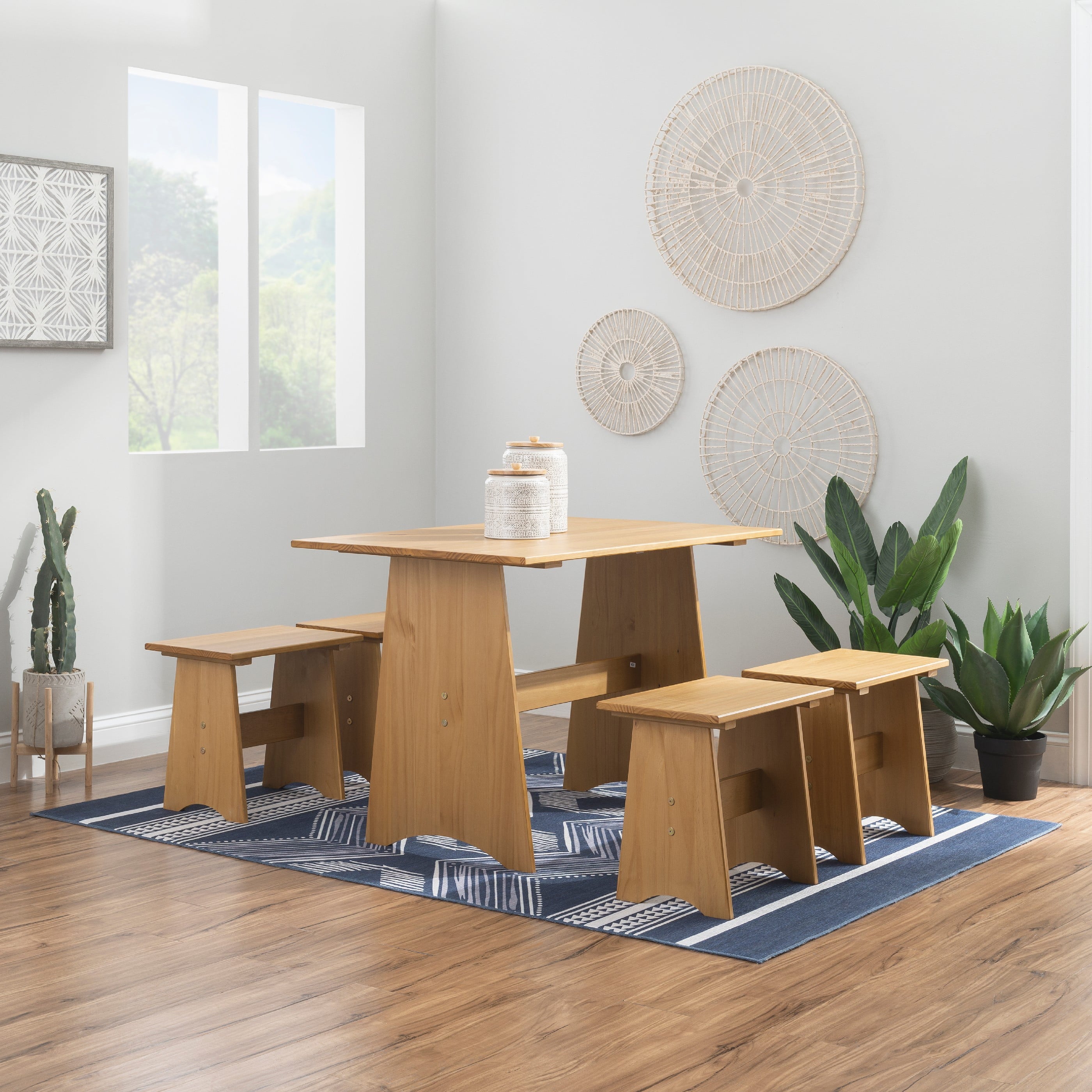 Linon Kasey Backless Dining Bench, Set of 2, Honey