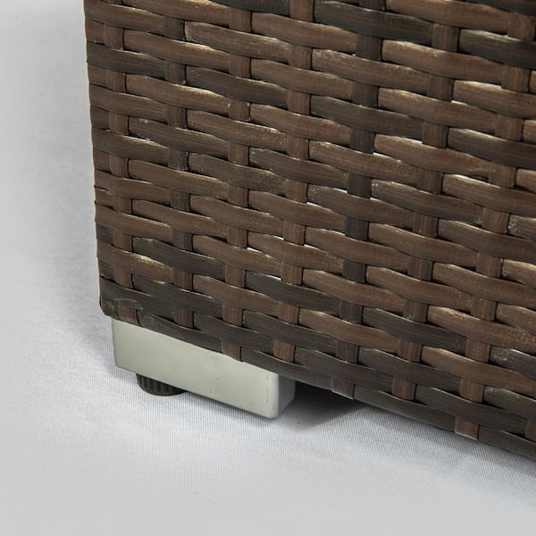 50,000 BTU Brown Rattan 32 in. Fire Table Gas Fire Pit Table with Tile Tabletop and Waterproof Rain Cover