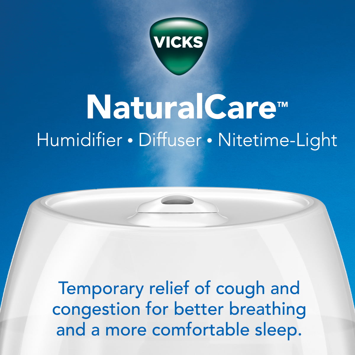 Vicks 0.6 Gallon Natural Care Cool Mist Ultrasonic Humidifier, 200 sq ft, White, VUL530