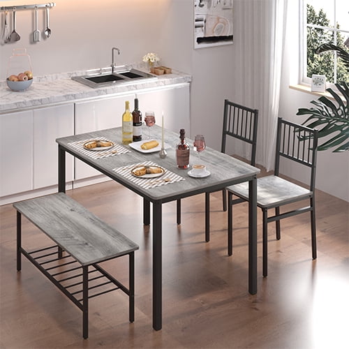 Dining Table Set, 4 Piece Dining Room Table Set for Small Spaces, Kitchen Table with 2 Chairs and a Long Bench, Space-Saving Table Set for Kitchen, Dining Room, Restaurant - Easy to Assemble