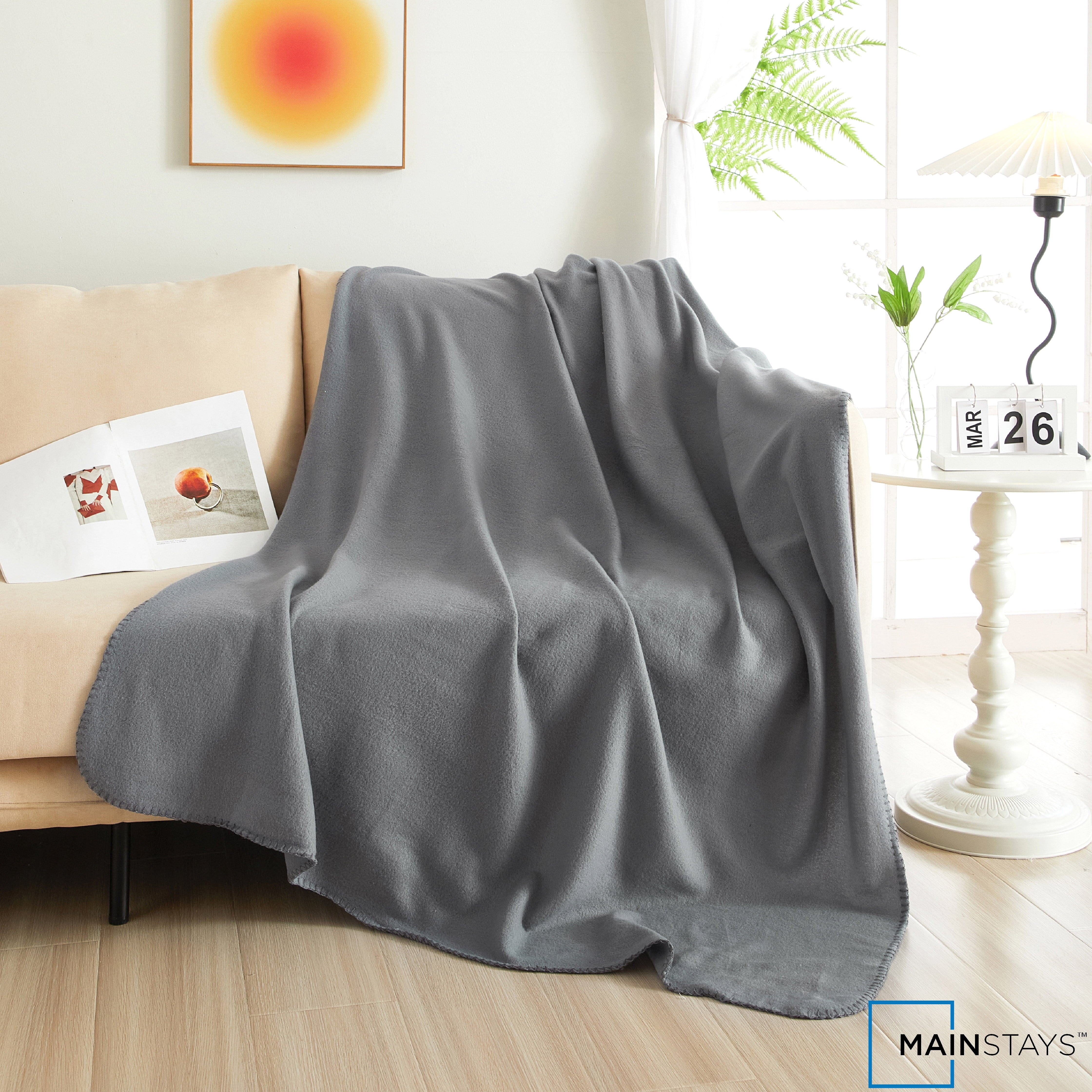 Mainstays Gray Flannel Fleece Throw Blanket, Standard Throw
