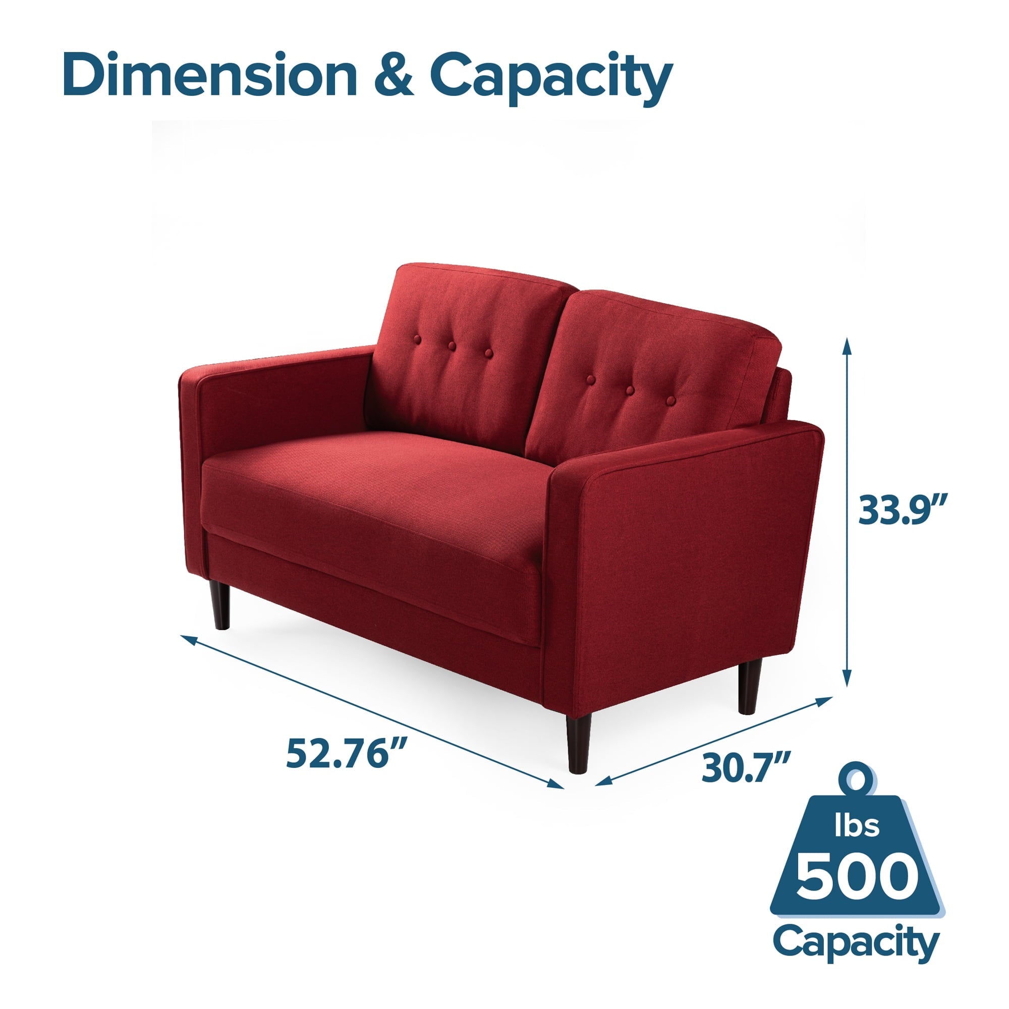 Zinus Mikhail 2-Seater Loveseat, Ruby Red
