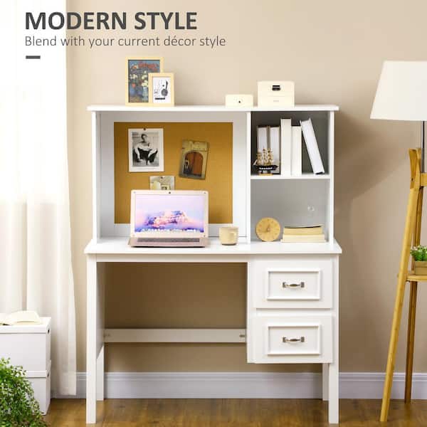 19.75 in. Rectangular White 2 Drawer Computer Desk with Drawers and Shelves