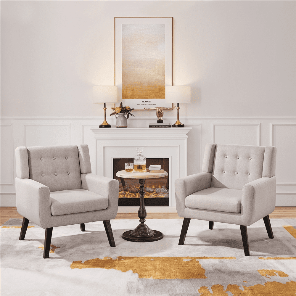 Easyfashion Upholstered Button Tufted Accent Chair, Beige