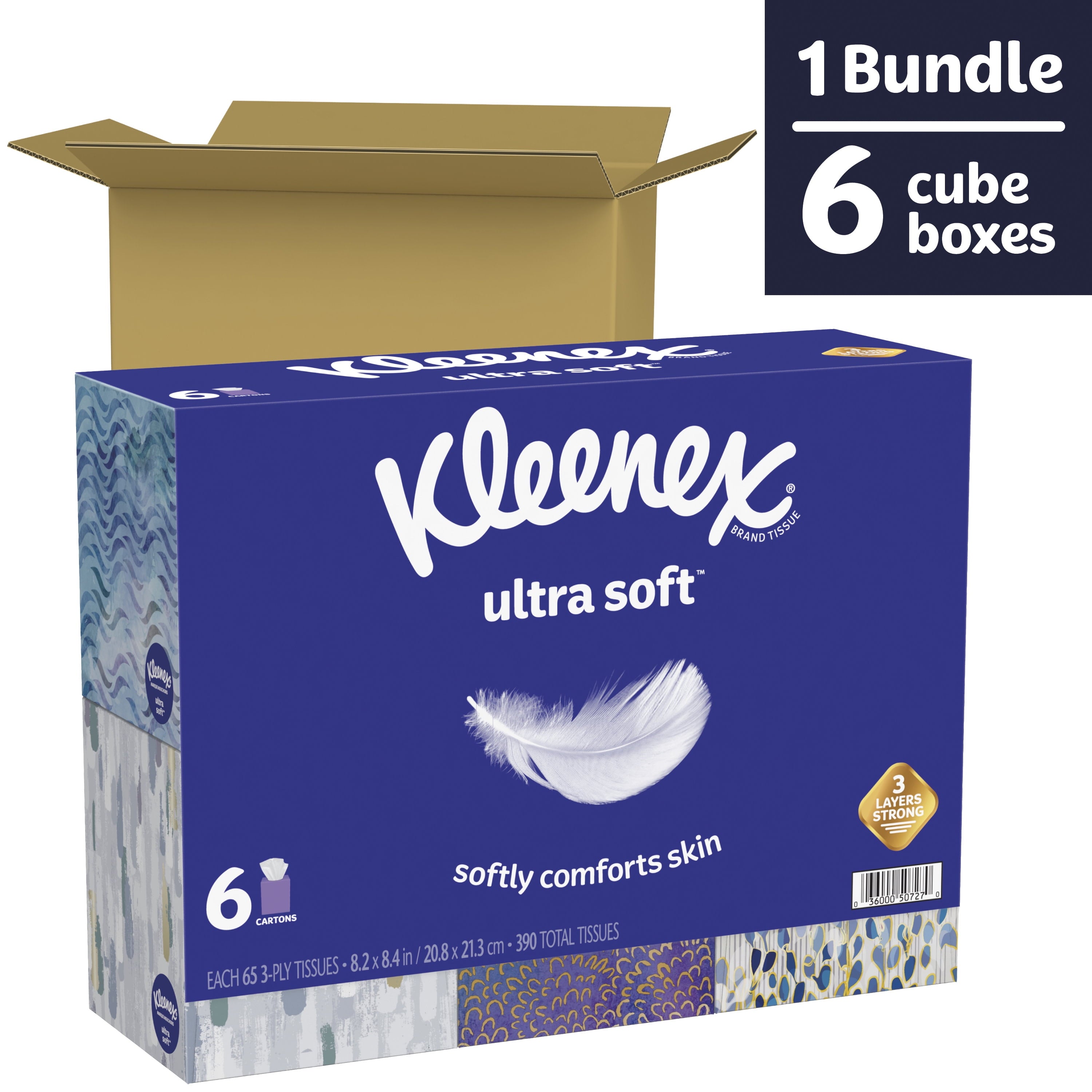 Kleenex Ultra Soft Facial Tissues, 6 Cube Boxes (390 Total Tissues)