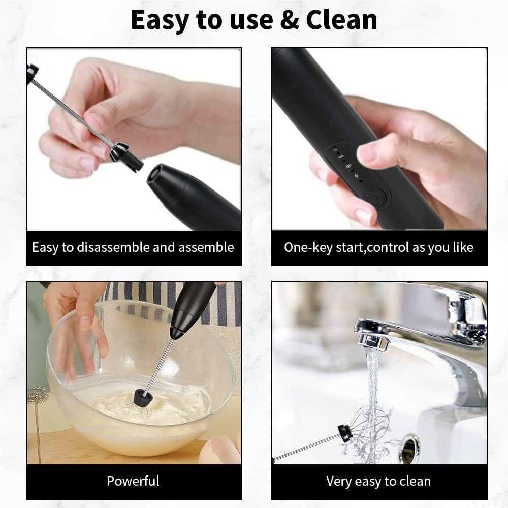 Mighty Rock Electric Milk Frother Handheld Milk Foamer with USB Rechargeable Coffee Frother 3 Speeds Milk Whisk 2 in 1 Egg Beater Perfect for Coffee, Latte, Cappuccino, Silver