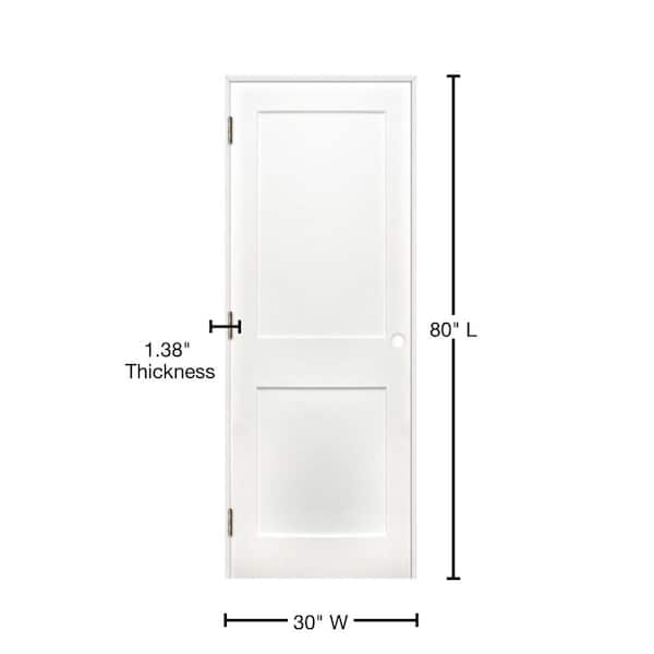 30 in x 80 in Shaker 2-Panel Solid Core Primed Pine Reversible Single Prehung Interior Door with Satin Nickel Hinges