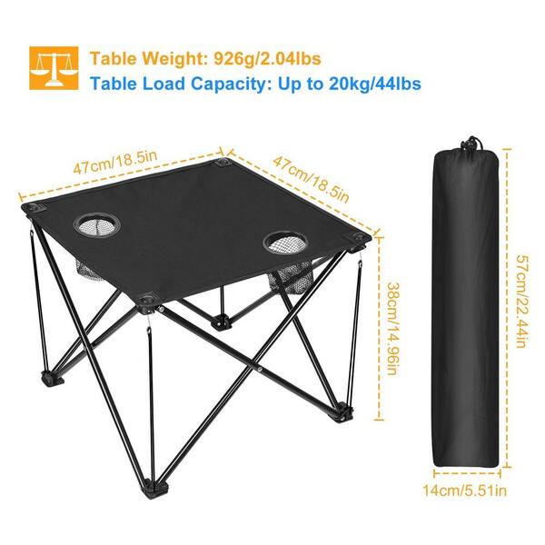 14.96 in. W Steel Square Fodable Camping Table Portable Picnic Table Lightweight Travel Desk