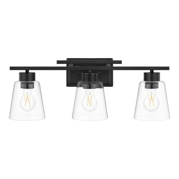 Abbedale 23.38 in. 3-Light Black Bathroom Vanity Light Fixture with Clear Glass Shades
