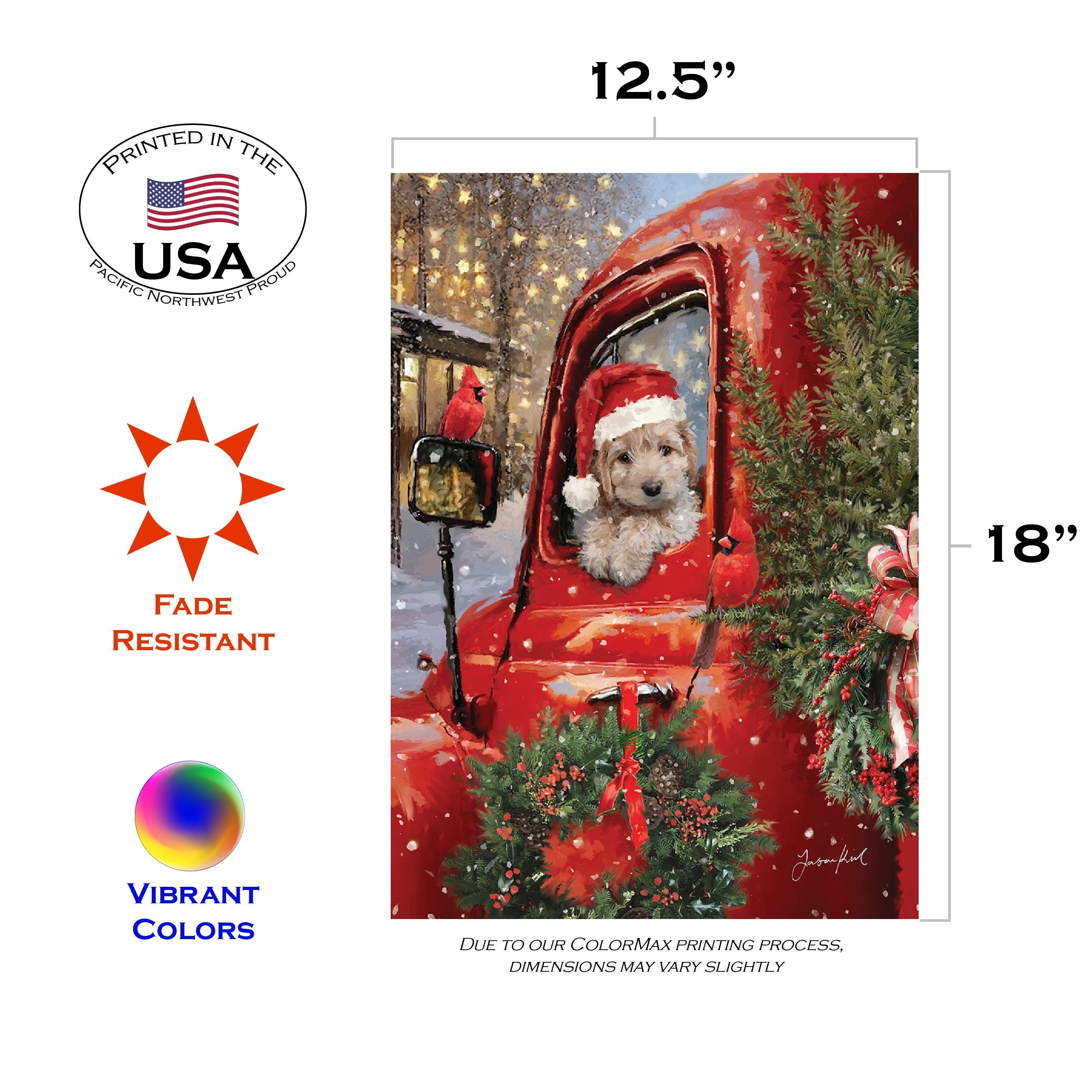 Toland Home Garden Christmas Puppy Winter Christmas Flag Double Sided 12x18 Inch