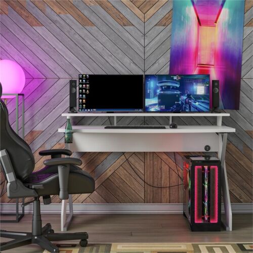 NTense Xtreme Gaming Desk with Riser in White