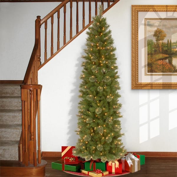 9 ft. Tacoma Pine Pencil Slim Artificial Christmas Tree with Clear Lights