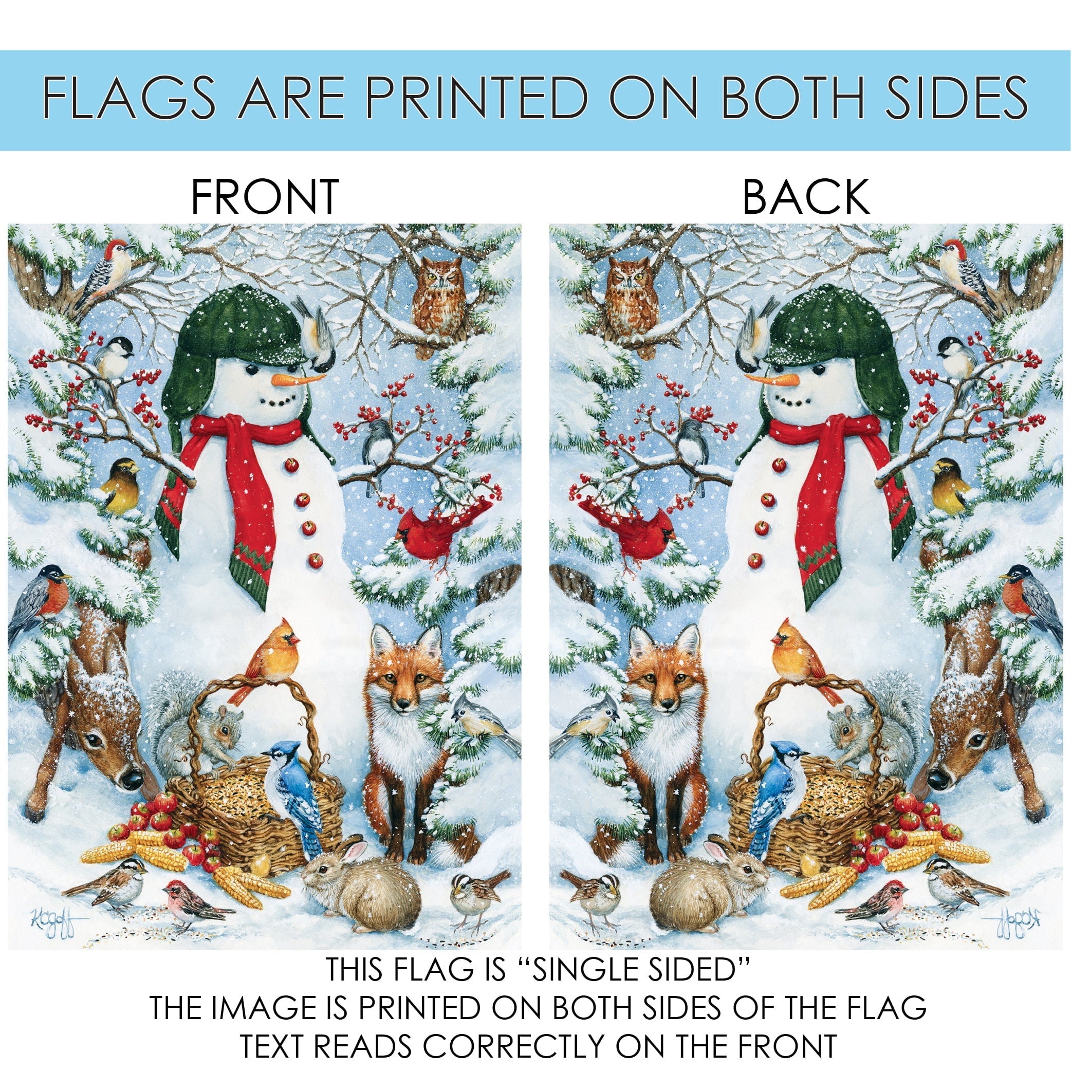 Toland Home Garden Woodland Snowman Winter Flag Double Sided 12x18 Inch