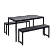3 Piece Dining Table Set, Modern Wood Table Top Dining Table Set with Bench and Metal Frame, Breakfast Nook Dining Room Set, Dining Set for 4, Kitchen Living Dining Room Furniture, Black