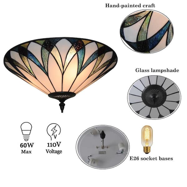 18 in. 3-Light Retro Elegant Stained Glass Flush Mount Ceiling Light