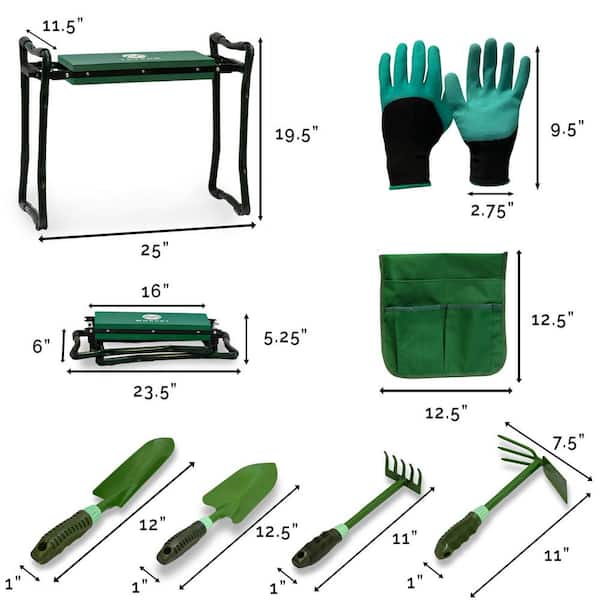 Heavy-Duty Garden Kneeler and Bench, EVA Foam Knee Protectant with Safety Locks, Plus Gardening Gloves, 4 Tools & 2 Bags