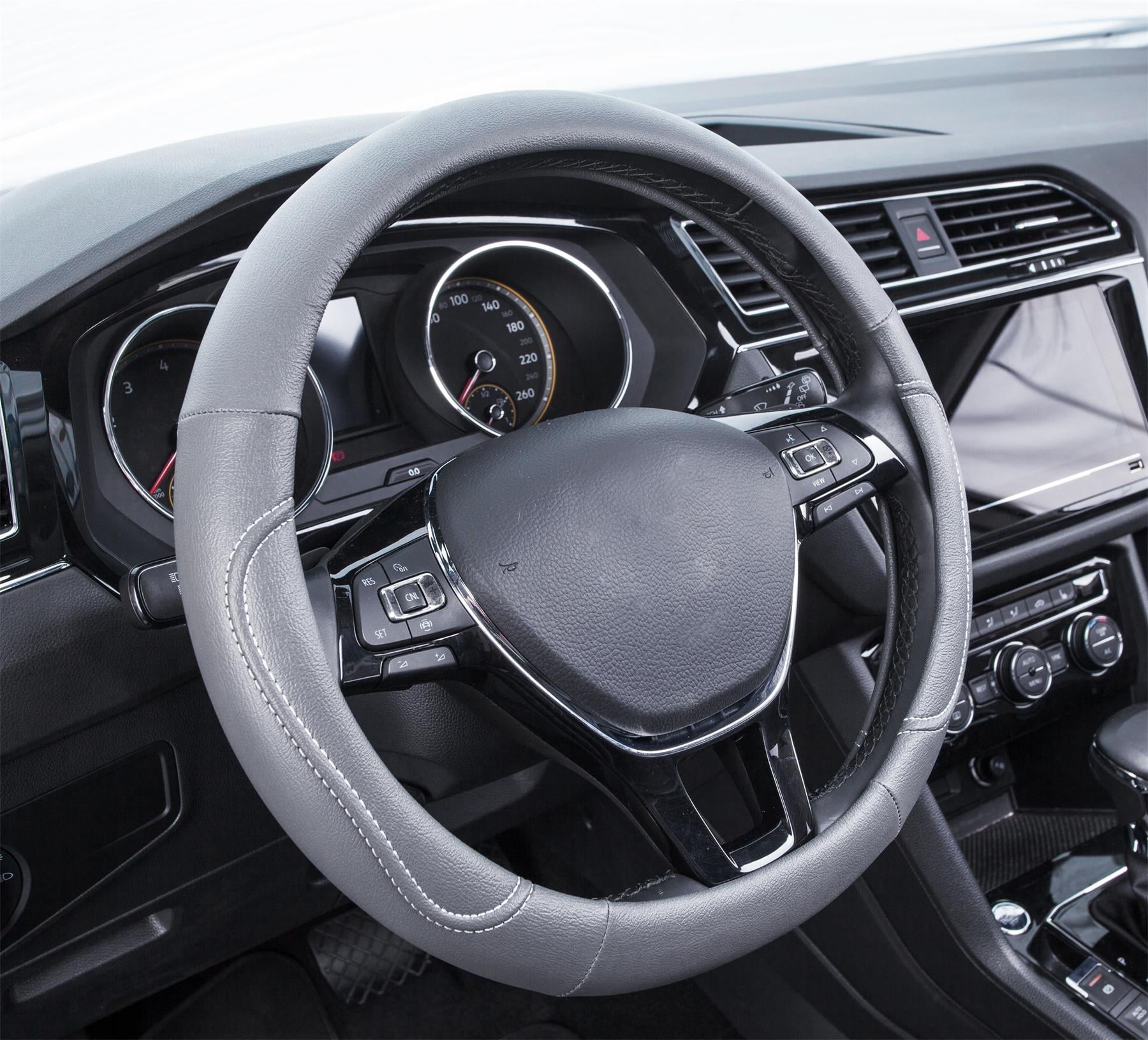 Auto Drive 1PC Steering Wheel Cover Country Leather Grey - Universal Fit, AD061716GR