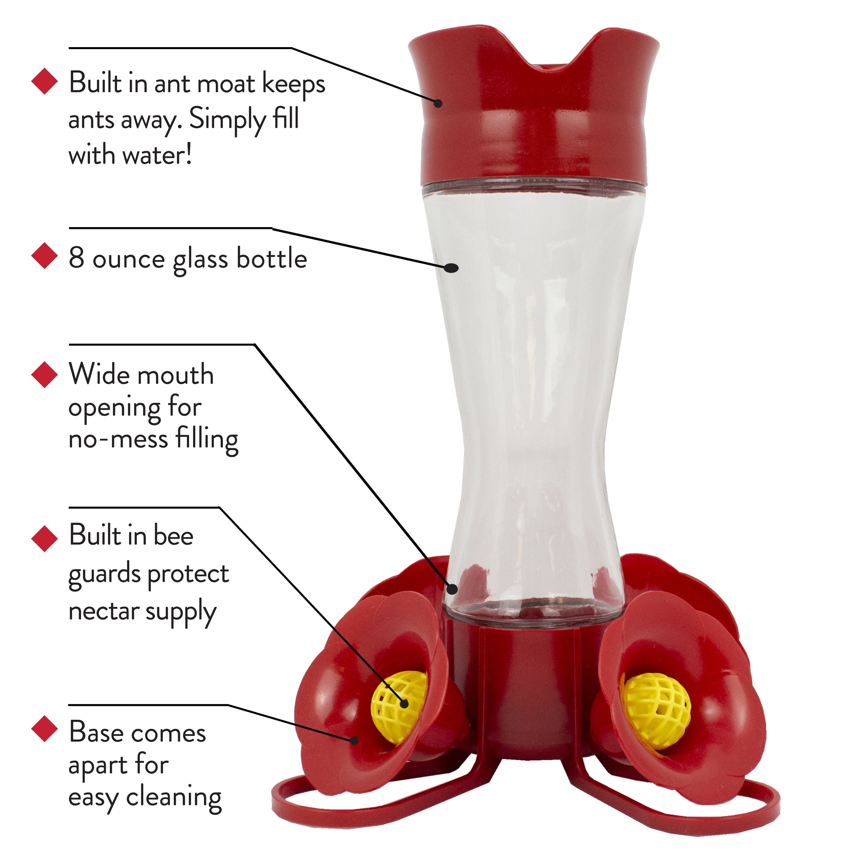 Perky-Pet 8 oz Pinch Waist Glass Hummingbird Feeder, Red