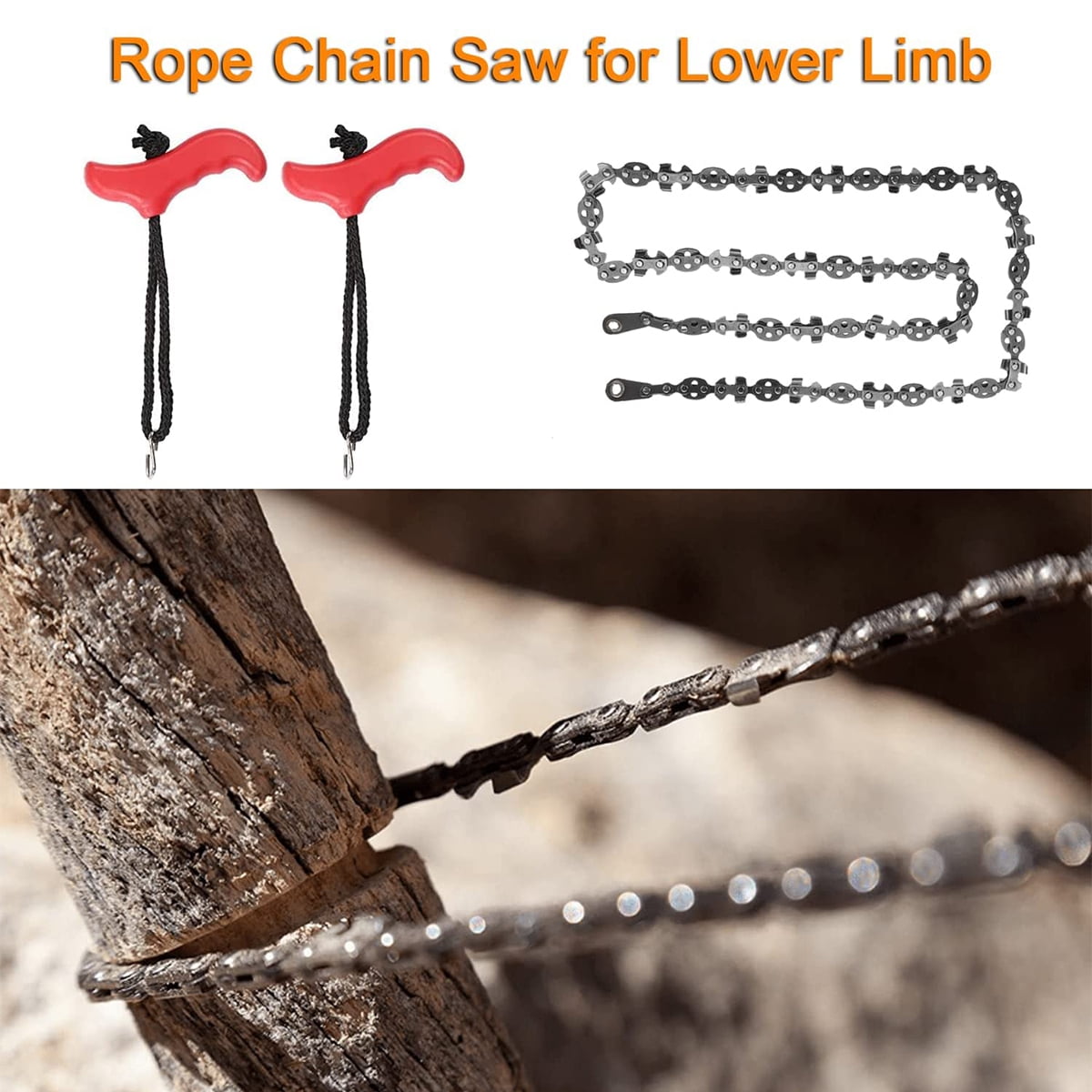 53 Inch Hand Rope Chain Saw Sharp Manual Tree Limb Chain Saw with 68 Teeth Folding Pocket Rope Chainsaw Tree Cutting Tool for Gardening Camping Survival Gear