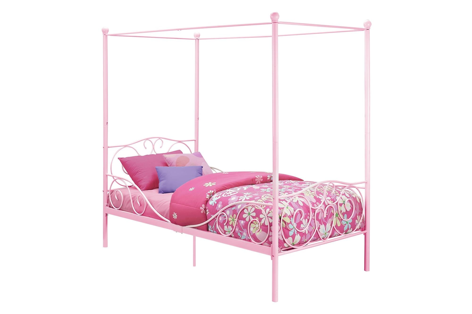DHP Canopy Metal Bed, Twin, Pink