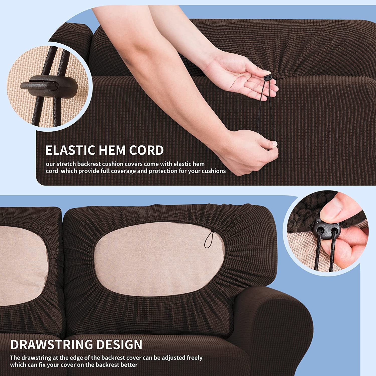 Subrtex Sofa Slipcover Sets 7 Pieces Stretch Couch Cover Backrest Cushion Covers (Sofa, Chocolate)