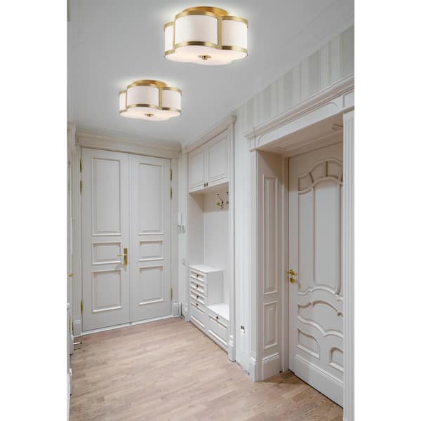 Quatrefoil 13 in. Brass Gold Metal Shade Scalloped Classic Glam LED Flush Mount