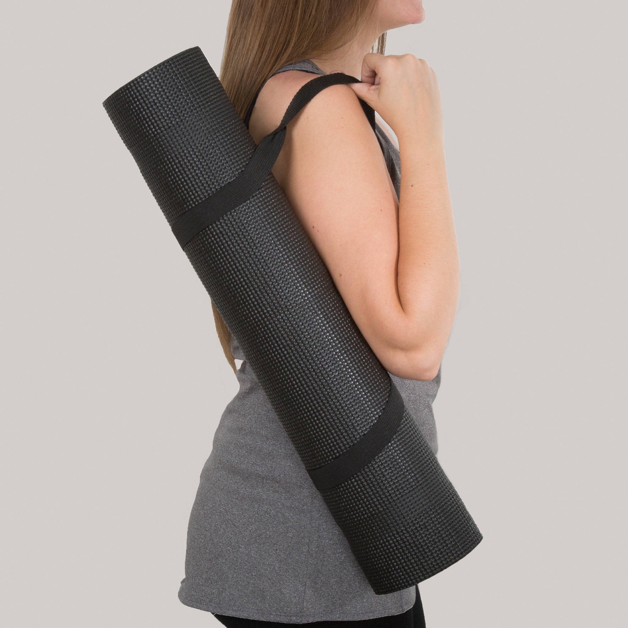 Exercise Mat For Fitness, Pilates and Workout With Carrying Strap By Wakeman Fitness (Black)