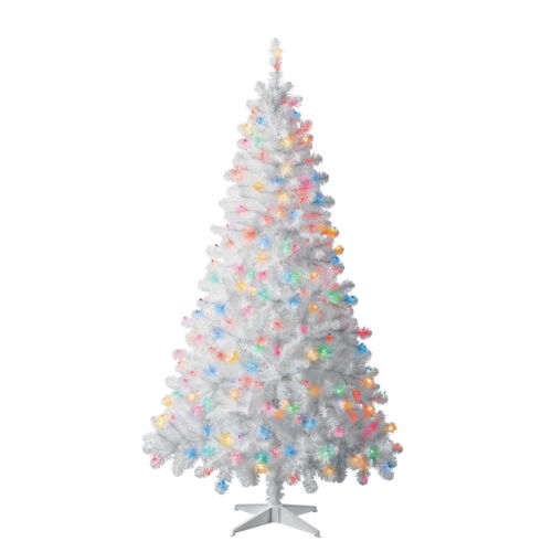 6.5ft Pre-Lit Madison Pine White Artificial Christmas Tree Multi-Color w/Lights