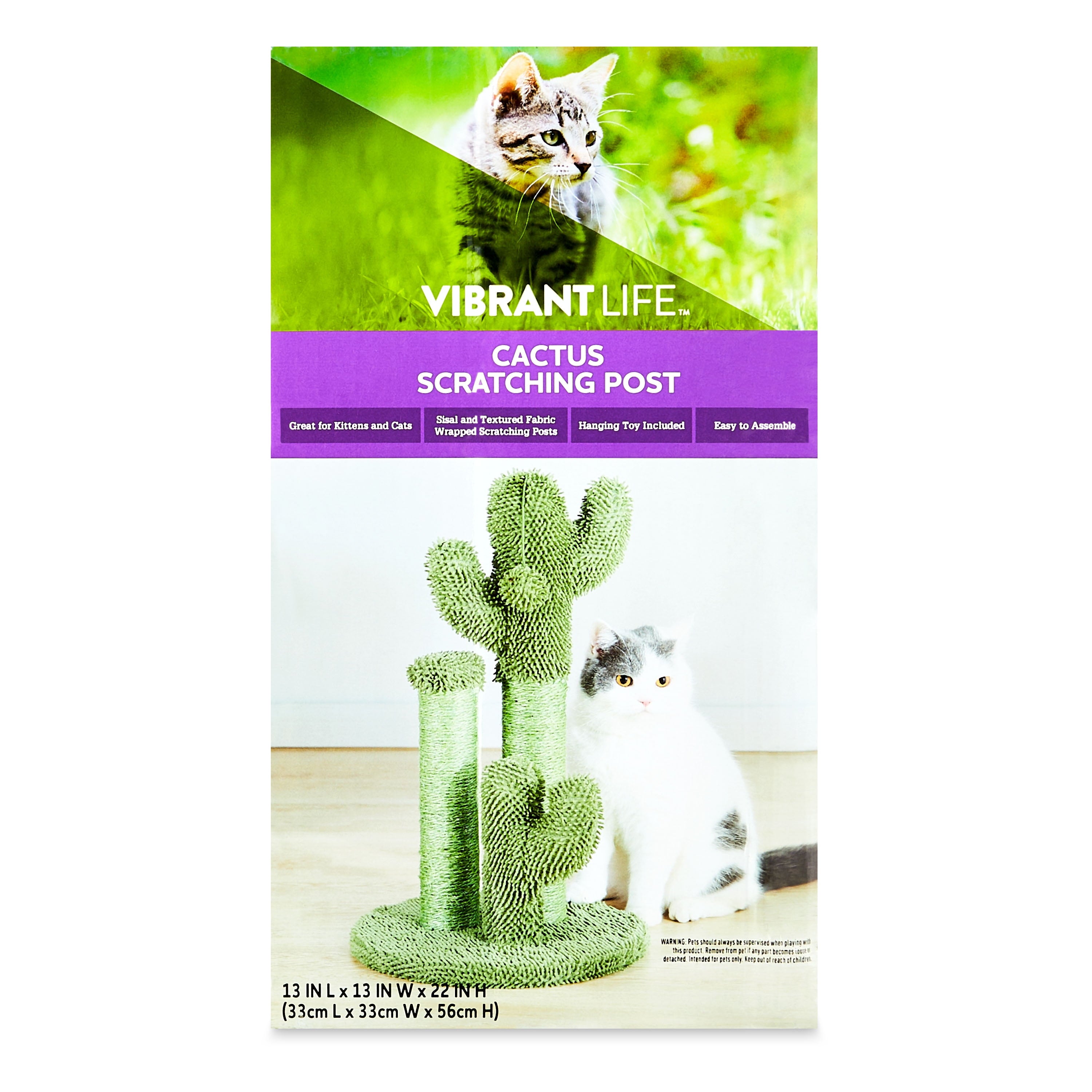 Vibrant Life Cactus Cat Scractching Post with Toy Ball,Green