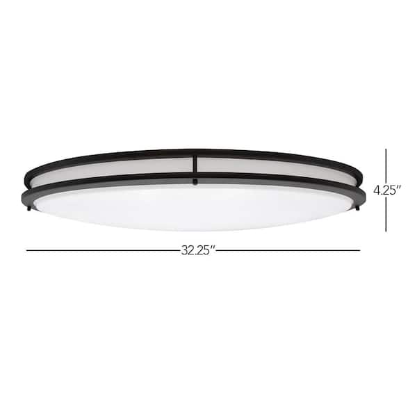 32 in. Black Oval LED Ceiling Mount Fixture, Dual Ring, Dimmable, 3 CCT Select 3000K to 5000K, 5500 Lumens