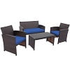 Costway 4PCS Patio Rattan Furniture Set Cushioned Chair Sofa Coffee Table White Modern Outdoor Furniture Set For Four