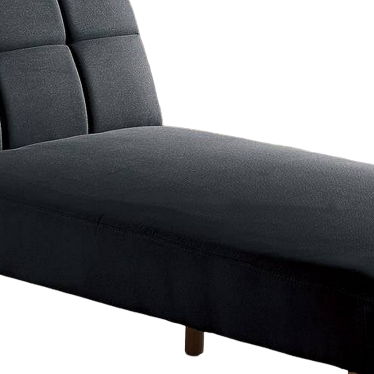 Gina 62 Inch Modern Adjustable Chaise, Square Tufting, Tapered Legs, Black