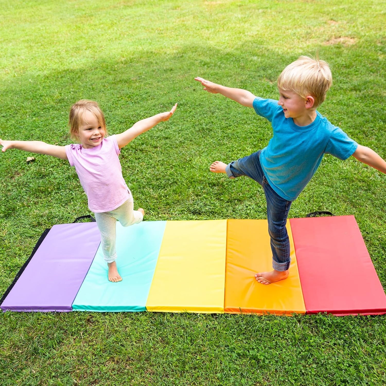 Hearthsong 5-Panel Folding Gymnastics Tumbling Mat - Rainbow